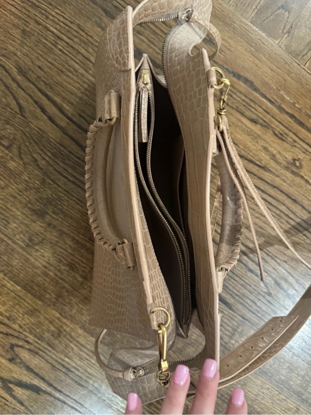 Balenciaga Croc-Embossed Satchel in Camel Brown - Picture 3 of 4